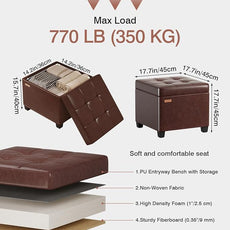 17.7 inches Synthetic Leather turfed Ottomans Cube with Storage, Metal-Framed Square Storage Ottoman Foot Rest Stool Holds 770 LB for Dorm Living Room Bedroom Brown UASND63R