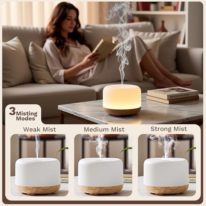 Essential Oil Diffuser 500ml,Aromatherapy Diffuser with 7 LED Lights,Quiet Air Humidifier 4-in-1 with Timer & Auto-Off,Compact Scent Diffuser for Bedroom,Yoga,SPA,Baby Room(Portable Model)