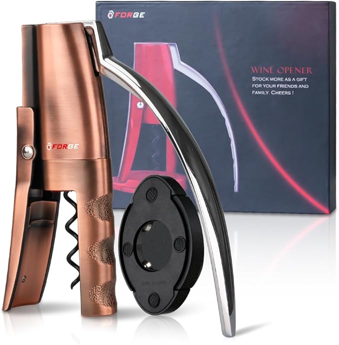 Forge Quality Compact Vertical Lever Corkscrew Wine Opener with Foil Cutter. 3 Seconds to Open a Bottle of Wine. Metallic Bronze
