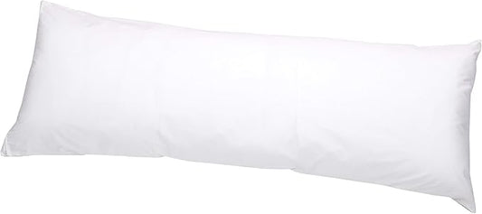 Amazon Basics Body Pillow Pillowcase with Zipper, 100% Cotton Hypoallergenic, Pillow Protector, White (55 x 21 Inches), Pillows Not Included
