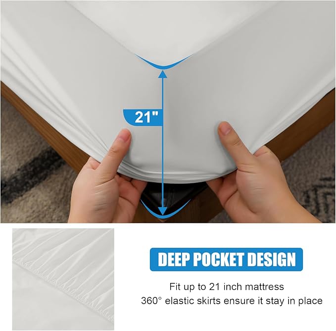 2 Pack Mattress Protector Twin Size 100% Waterproof Fitted Mattress Cover, Breathable Noiseless & Machine Washable Bed Cover Deep Pocket from 5" to 21", Bed Protector for Pets Kids Adults Light Grey