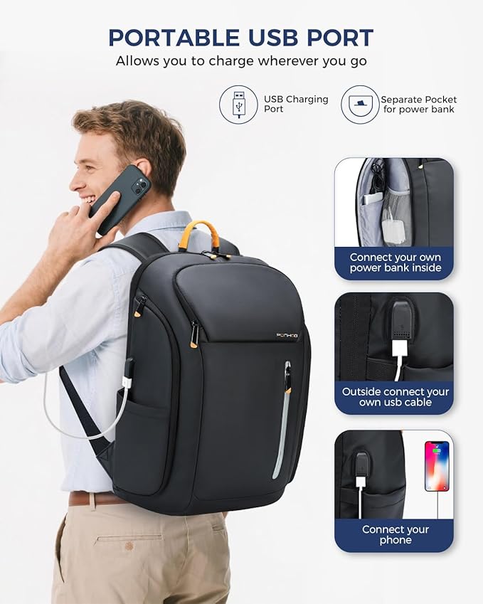 18 Inch Laptop Backpack for Men, Business Travel Anti-Theft Backpack with USB Charging Port, Water Resistant Computer Bag Carry On Flight Approved for Work College Weekender, Black