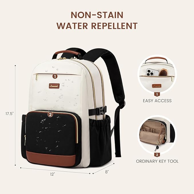 LOVEVOOK Laptop Backpack for Women with Pouch Pocket for Large Capacity Cup,15.6 Inch Teacher Nurse College Work Backpack Purse,Waterproof Laptop Bag Computer Back Pack for Travel, Beige-Red-Black