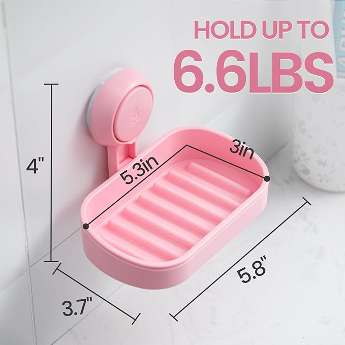 TAILI Soap Dish Bar Holder Suction Cup,SoapSaver with Powerful Vacuum Suction,Sponge Holder for Shower,Bathroom,Tub andKitchen Sink,Universal Shower Accessories,Drill-Free,Removable,2 Pack,Pink