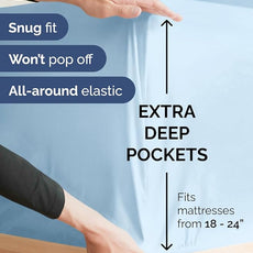 Extra Deep Pocket Twin Sheets - 3 Piece Breathable & Cooling Bed Sheets - Hotel Luxury Bed Sheet Set - Soft, Wrinkle Free & Comfy - Easily Fits Extra Deep Mattresses - Deep Pocket Light Blue Sheets