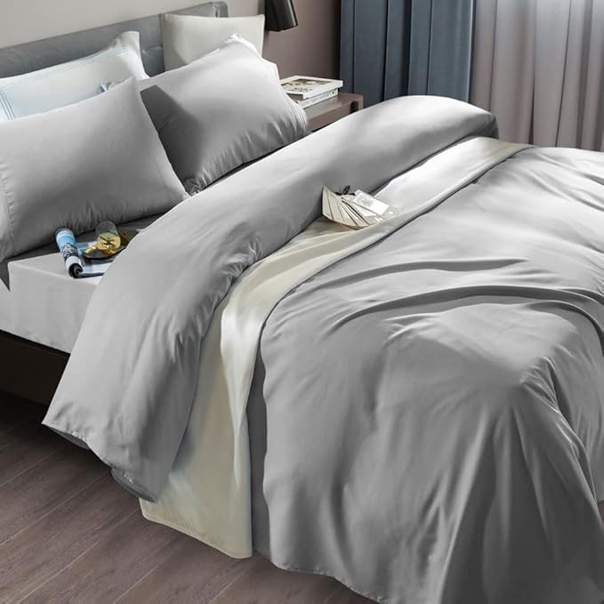 SONORO KATE Bed Sheet Set Super Soft Microfiber 1800 Thread Count Luxury Egyptian Sheets Fit 18-24 Inch Deep Pocket Mattress Wrinkle-6 Piece (Grey, King)