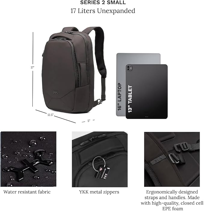 Knack Small Series 2 Laptop Backpack Fits up to 16 Inch Laptops - Knack Bags Carry-On Backpack, TSA Approved, Expandable Travel Backpacks With 2 Day Outfit Capacity, Midnight Black