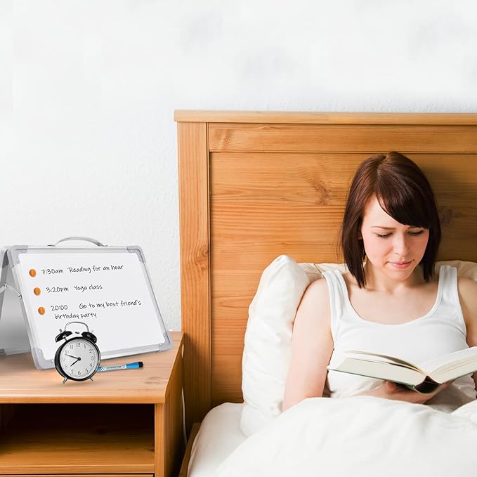 Small Dry Erase White Board 16"X12" Double-Sided Magnetic Portable White Board Desktop Foldable Tabletop Whiteboard Easel for Home, Office, Classroom