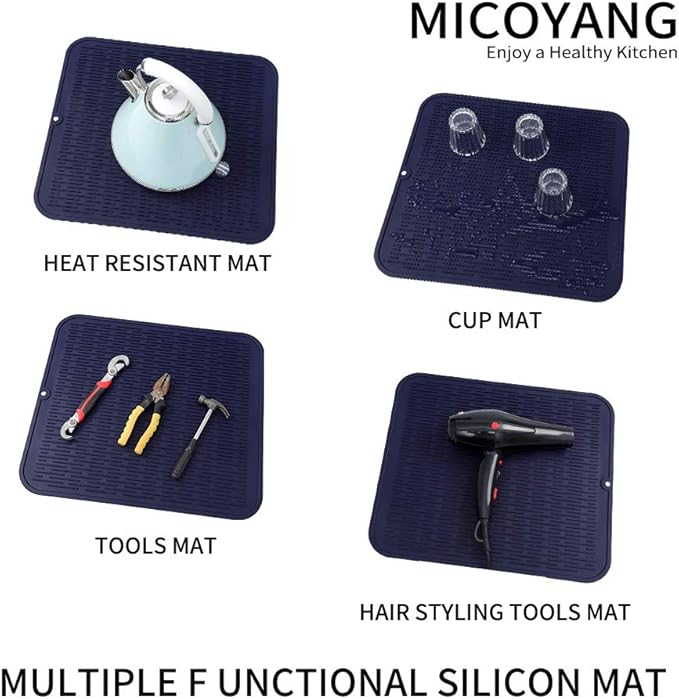Silicone Dish Drying Mat for Multiple Usage,Easy clean,Eco-friendly,Heat-resistant Silicone Mat for Kitchen Counter or Sink,Refrigerator or Drawer Liner Navy Blue 2XL 24 inches x 18 inches
