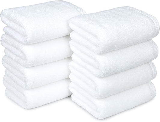 Amazon basics 100% cotton Lightweight quick-dry hand towels, 8-pack, White, 28" x 16"