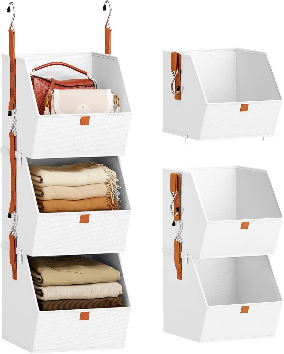 Homsorout Hanging Closet Organizer 4 Tier - Clothes Hanging Shelves, Space-Saving Closet System, Fabric Storage Bins Bedroom Organization, Collapsible Baskets for Home, Dorm, Rv, Beige Dormly