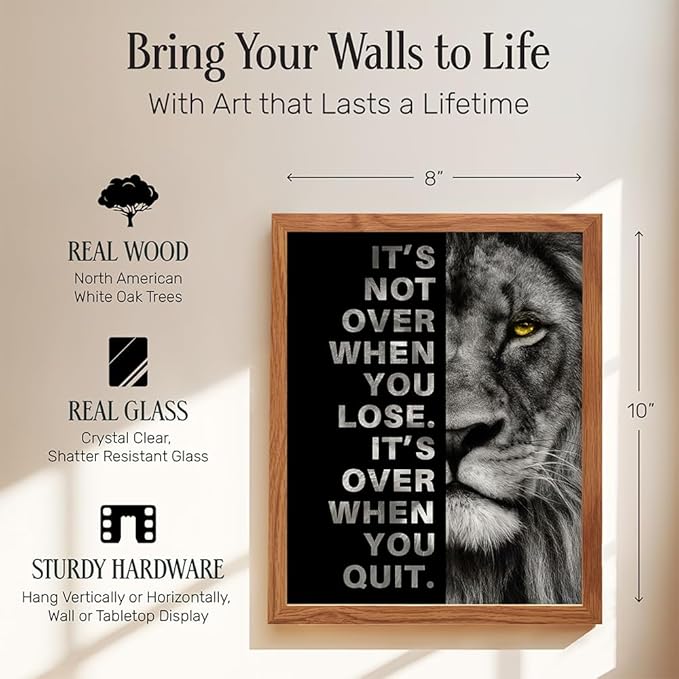 YELLOWBIRD ART & DESIGN Motivational Wall Art & Decor FRAMED - Positive Quotes - Motivational poster - Office Wall Art - Lion Wall Decor Inspiration Motivation Man cave Gym Wall Decor for Men