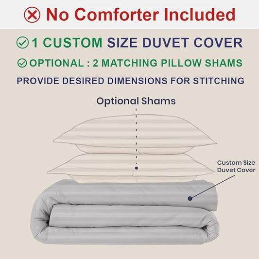 Kotton Culture Custom Duvet Cover-100% Egyptian Cotton Sateen 600 Thread Count Soft Premium Breathable Customizable Comforter Cover(Desired Dimensions)- Zipper Closure & 7 Internal Ties-Striped Silver