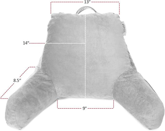 Nestl Reading Pillow for Kids & Teens with Shredded Memory Foam, Backrest Pillows for Reading, Watching, and Gaming, Use on The Couch, Bed, or Floor, Adjustable Support with Washable Cover Light Grey