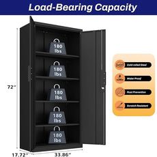 Metal Garage Storage Cabinets with Doors and Adjustable Shelves,72