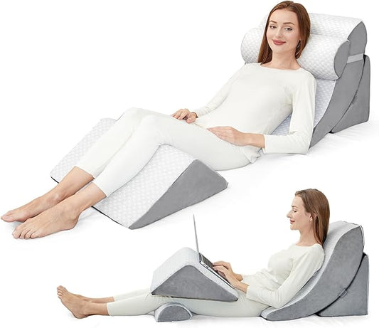 4pcs Wedge Pillow Set for After Surgery,Bed Wedge Pillows for Sleeping,Post Surgery Recovery， 45 Degree Wedge Pillow for Acid Reflux Relief and Anti-snoring，