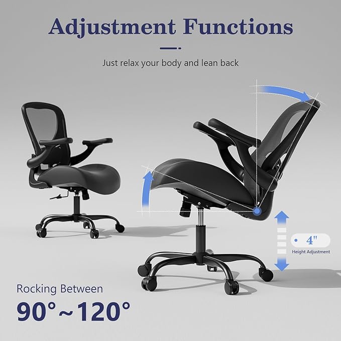 GYI Office Chair Ergonomic, Computer Desk Chair with Memory Foam Seat, Technical Mesh Back, 3D Flip-up Arms, Adjustable Lumbar Support&Height, Wheels for Home or Office, Black