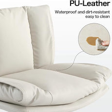 LEAGOO Criss Cross Chair with Wheels, Armless Cross Legged Office Chair, Comfy PU-Leather Desk Chair, Modern Swivel Height Adjustable Computer Task Chair, Wide Seat Cute Chair for Home Office(Beige)