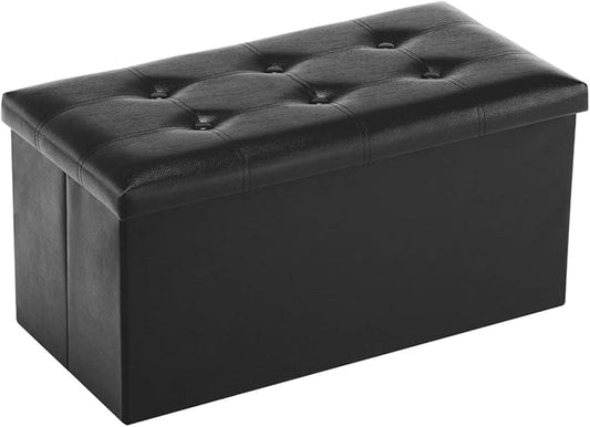 Youdesure Folding Storage Ottoman Bench, Faux Leather Footrest Couch for Living Room, 30 inch Storage Bench with Padded Seat for Bedroom Hallway, Holds up to 350lbs, Black