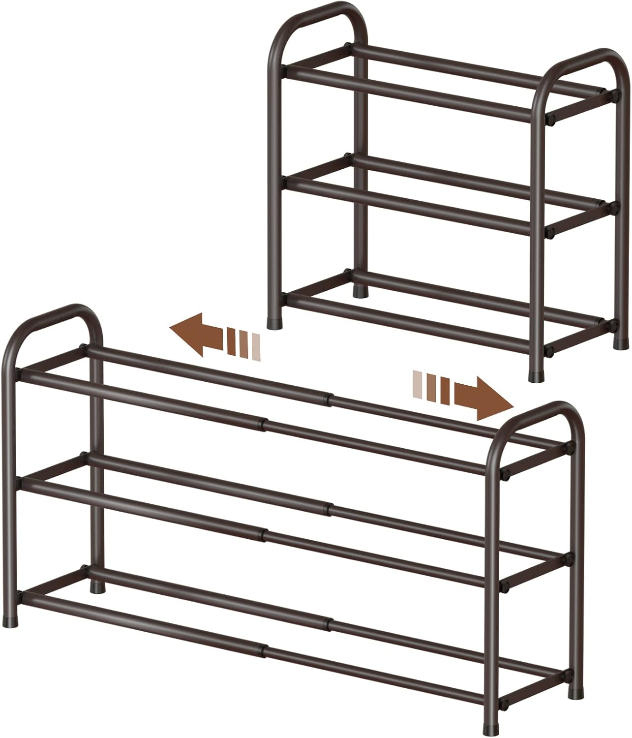 Gonfoam 3-Tier Expandable Shoe Rack,Adjustable Shoe Shelf Storage Organizer Heavy Duty Metal Free Standing Shoe Rack for Entryway Closet Doorway (Black) Dormly