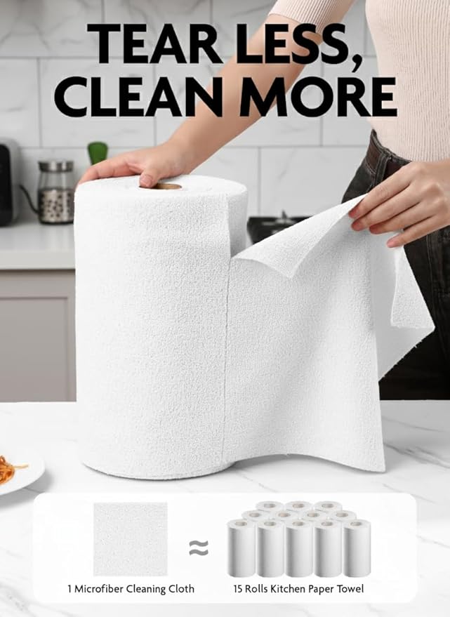 Fantasticlean Microfiber Cleaning Cloth Roll -150 Pack, Tear Away Microfiber Towels, 12" x 12", Reusable, Washable, Ultra Absorbent Dishcloth for All-Around Cleaning Supplies (White & Dimgrey)