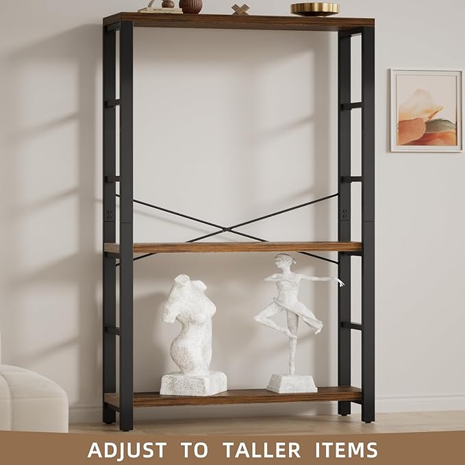 6-Tier 39.37" Wide Heavy Duty Bookshelf, Industrial Wood and Metal Bookshelf, Vintage Bookcase with Lock Wall Design, Living Room Shelf, Rustic Brown