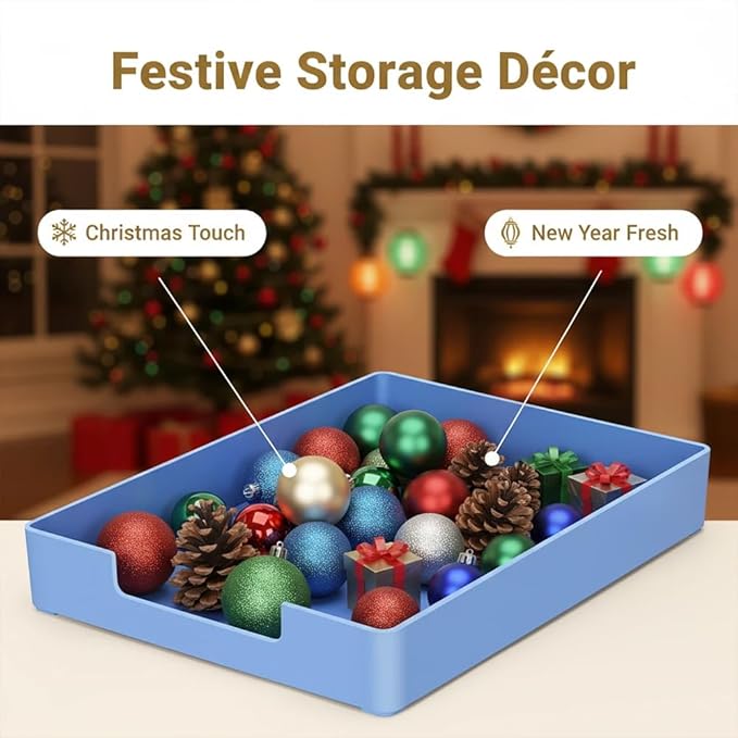 Letter-Size Tray, Desk Drawer Organizer, A4 Plastic Paper Tray for Office, School, Home Storage, and Storage Containers for Christmas Ornaments, Gift Wrap, and Crafts (Blue)