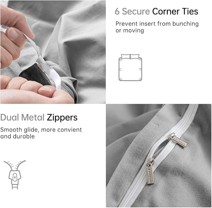 JELLYMONI Cotton Duvet Cover Twin Size - 100% Washed Cotton Linen Like Textured Comforter Cover, 2 Pieces Breathable Soft Bedding Set with Zipper Closure (Light Gray, Twin 68"x90")