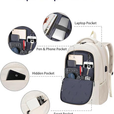 MATEIN Laptop Backpack Women Large Capacity, Travel Backpack TSA Approved with Luggage Strap & USB Port, Water Resistant Teacher College Bookbag Fits 17 Inch Computer, Stylish Beige Work Daypack