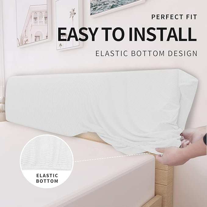 Easy-Going Stretch Bed Headboard Slipcover, Small Square Jacquard Furniture Cover, Dustproof Protector Cover for Bedroom Decor (Queen,White)