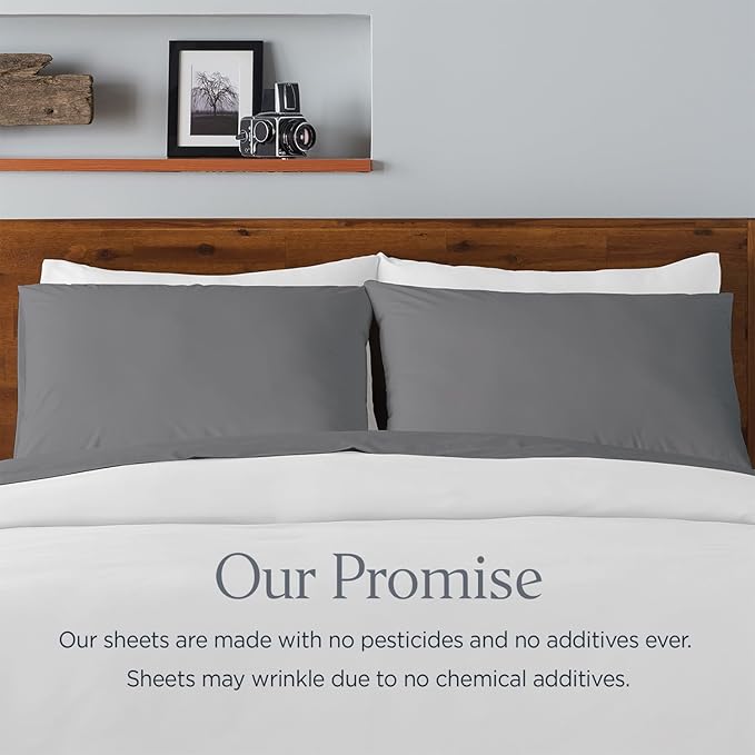 Ella Jayne Percale Sheets Queen (4 Pieces), Permium 100% Cotton Percale TC300, Hotel Luxury Collection, Deep Pockets and Cooling Sheets (Charcoal)