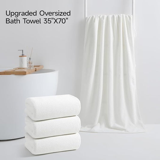 REDKISS 4 Pack Premium Bath Towels, Plush Coral Fleece Towels for Bathroom, Extra Large Bath Towels Set of 4 (35 x 70 in), Super Soft Highly Absorbent Shower Towels for Spa, Gym, Travel, White