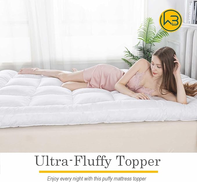 WhatsBedding 3 Inch Feather Bed Mattress Topper,Duck Feather Memory Foam Mattress Topper, Thickened Topper Layer，Full