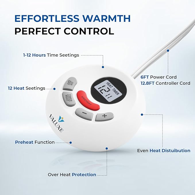 Heated Mattress Pad Full Size Quilted Heating Electric Bed Warmer Luxury Comfort Heat Mattress Pad Cover（10 Heat Setting | 1-12 Hours Auto Shut Off | with 8-21 Inch Deep Pocket）
