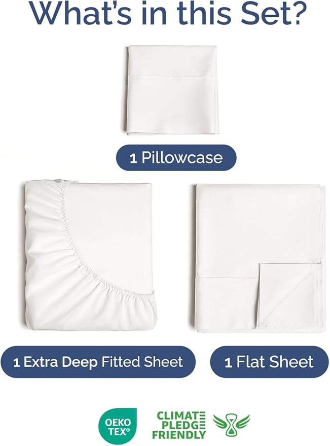 Extra Deep Pocket Twin Sheets - 3 Piece Breathable & Cooling Bed Sheets - Hotel Luxury Bed Sheet Set - Soft, Wrinkle Free & Comfy - Easily Fits Extra Deep Mattresses - Deep Pocket Antique White Sheets