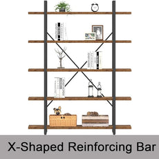 HSH Rustic Bookcases and Book Shelves 5 Shelf, Metal Wood 5 Tier Bookshelf and Storage Book Rack, Vintage Large Book Shelf for Bedroom Living Room Office,Open Vertical Display Etagere Book Case, Brown