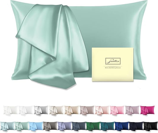 SUATIEN Mulberry Silk Pillow Cases Standard Size Silk Pillowcase for Hair and Skin with Zipper Soft Breathable Smooth Cooling Silk Pillow Case for Sleeping,Gifts for Women (Sage Green,20"X 26",1Pcs)