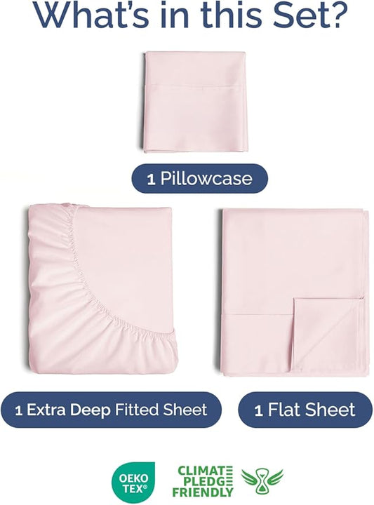 Extra Deep Pocket Twin Sheets - 3 Piece Breathable & Cooling Bed Sheets - Hotel Luxury Bed Sheet Set - Soft, Wrinkle Free & Comfy - Easily Fits Extra Deep Mattresses - Deep Pocket Lavender Pink Sheets
