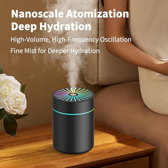 180ml Portable Small Humidifier with Colorful LED Night Light, USB Personal Desktop Humidifier for Car Home Office Travel, Auto Shut-Off, 2 Mist Modes, Super Quiet