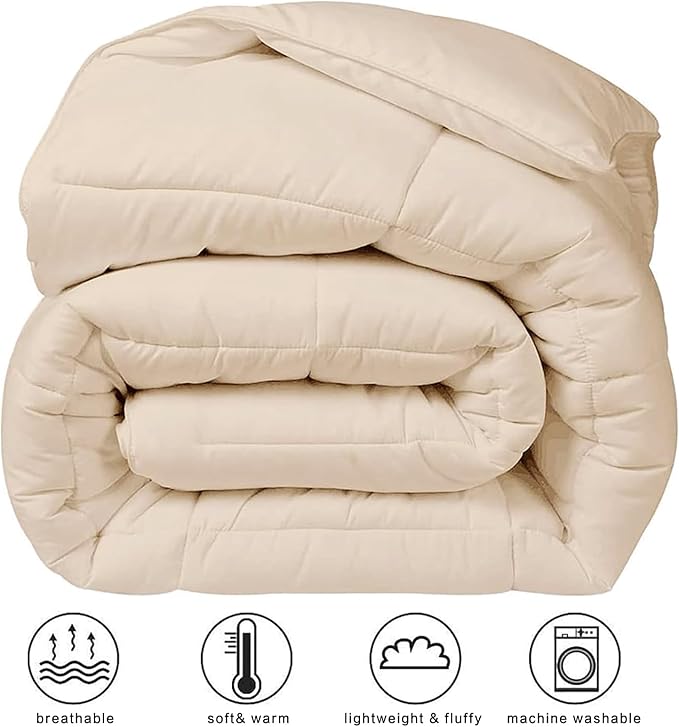 COHOME Quilted Twin/Twin XL Size Comforter - All-Season Down Alternative Duvet Insert - Luxury Hotel Winter Warm Beige Comforter with Anti-Clump Tech & 8 Tabs- Reversible（64"x88"）