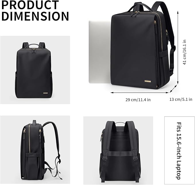 GOLF SUPAGS Stylish Laptop Backpack for Women Airline Approved Perfect for Work College and Travel Multi-Functional Casual Daypack Fits 15.6 Inch Notebook (Black)