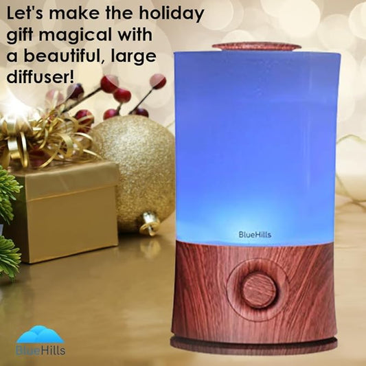 BlueHills Premium 2000 ML XL Essential Oil Diffuser Aromatherapy Humidifier for Large Room Home 40 Hour Run Huge Coverage Area 2 Liter Extra Large Capacity Diffuser High Mist Dark Wood Grain E003