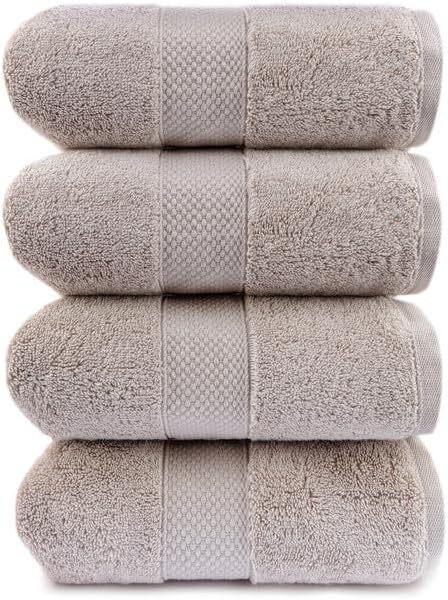 Maisonette Loft Egyptian Cotton Turkish Bath Towels, Soft, Absorbent, Ideal Quick Dry Large Luxury Bathroom Towel Set for Shower (30" x 58", 4 Pack), Beige (Linen)