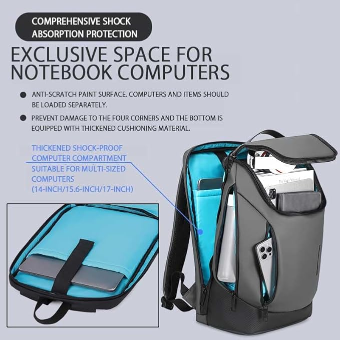 Shockproof Waterproof Laptop Backpack, 17-Inch Anti-Scratch Travel Backpack with Large Storage(Black/Gray/Green) (Grey)
