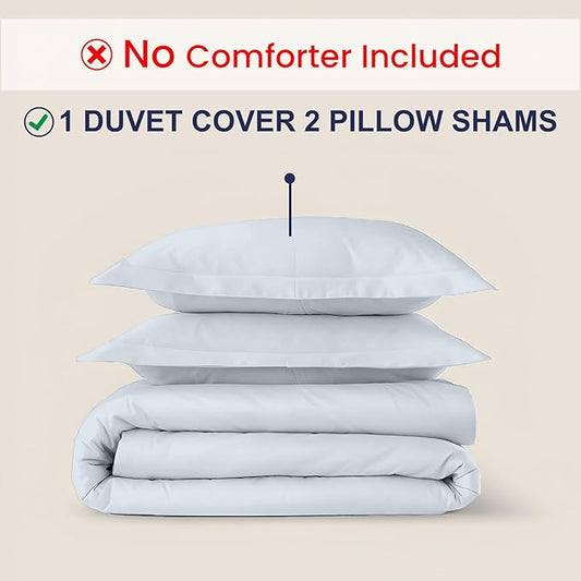 Kotton Culture 3 Pc Duvet Cover Queen Size/Full Size Set-100% Egyptian Cotton Sateen 600 Thread Count Ultra Soft Premium Durable Comforter Cover Zipper Closure & Corner Ties- (Sky Blue, 90" X 90")