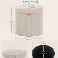 SONGMICS Mazie Collection - Round Storage Ottoman, Folding Footrest Stool with Removable Lid, Easy Assembly, Velvet Vanity Stool for Bedroom, Living Room, Entryway, Cappuccino Beige ULSF608L01