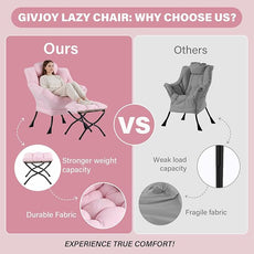 Cozy Lazy Chair and Ottoman, Large Contemporary Accent Lounge Chair Set, Leisure Upholstered Reading Armchair for Bedroom, Living Room, Dorm Rooms, Office, Peach Pink