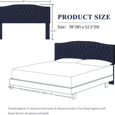 Linen Upholstered Headboard King/Cal King Size Latest Model Wall Mount, Bed Frame Mount, Featuring High-Density Sponge Padding, Luxury Texture Easy Assembly Comfort and Style-Navy Blue