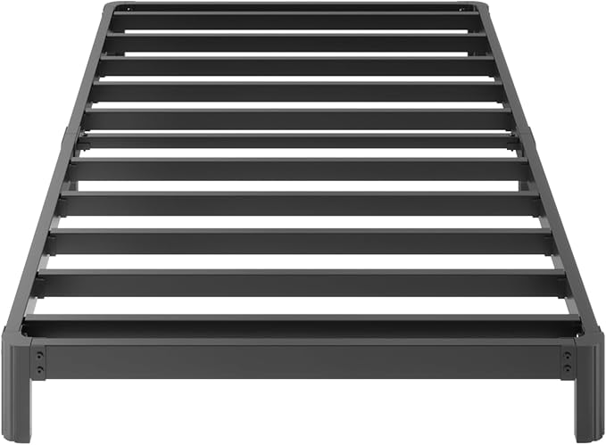 4 Inch Twin Bed Frame Low Profile No Box Spring Needed, Heavy Duty Metal Twin Size Platform Bed Frame with Rounded Corner Legs, Easy Assembly, Noise Free, Black