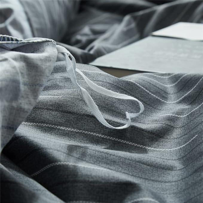 VM VOUGEMARKET Gray Stripes Bedding Set,3 Pieces Twin Duvet Cover with 2 Pillowcases for Boys Men 100% Cotton Modern Reversible Striped Comforter Cover with Zipper-80x90 Inch